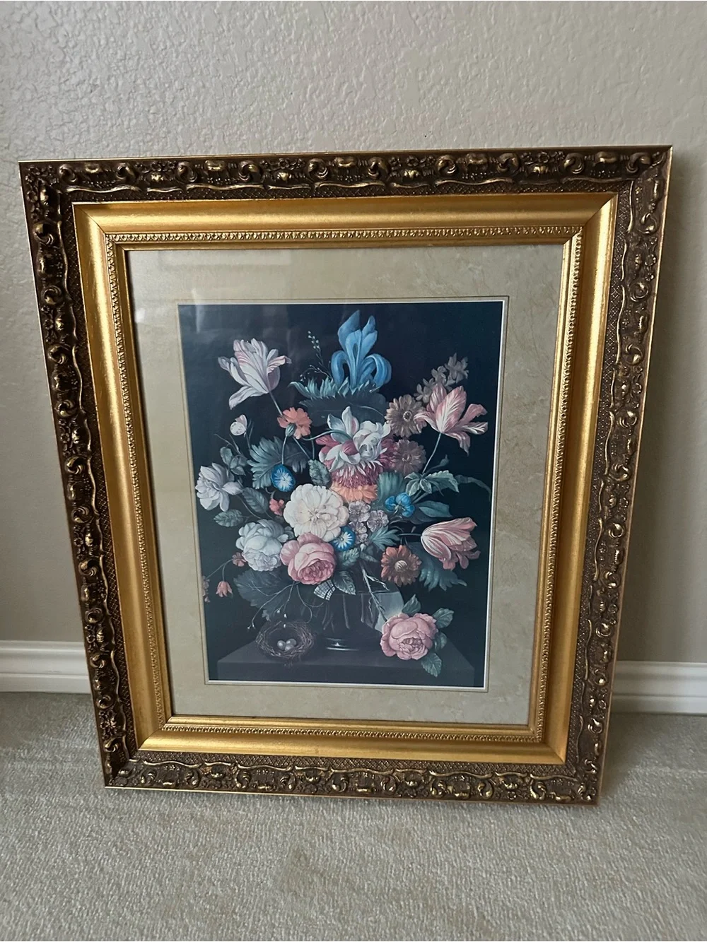 Framed Floral Still Life Print in Ornate Gold Frame